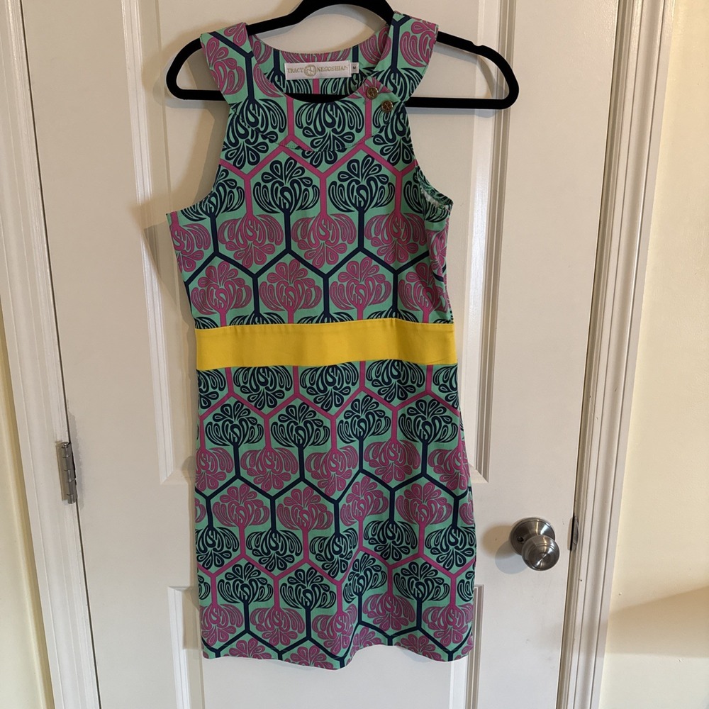 Tracy Negoshian Floral Printed Sheath Dress Size Medium Beach Resort
